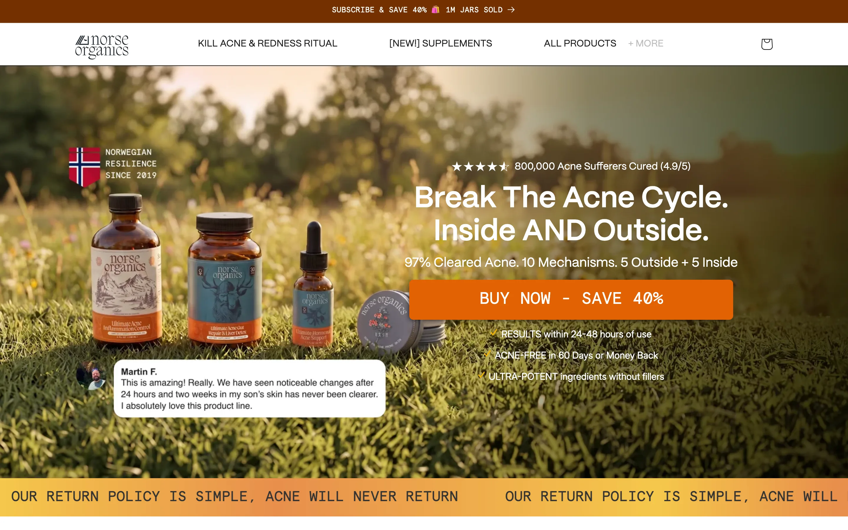 A landing page hero with a star rating and customer count above the headline, one high-contrast CTA, three checkmark promises and a floating customer quote card