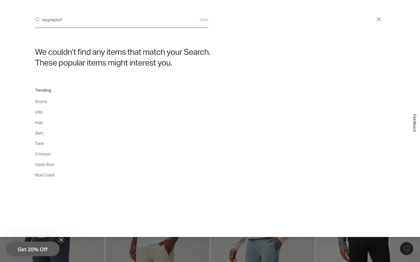 Search panel showing a no-results message followed by a list of trending search terms